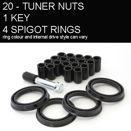 WHEEL FITTING KIT - 20 TUNER NUTS - 1 KET - 4 SPIGOT RINGS