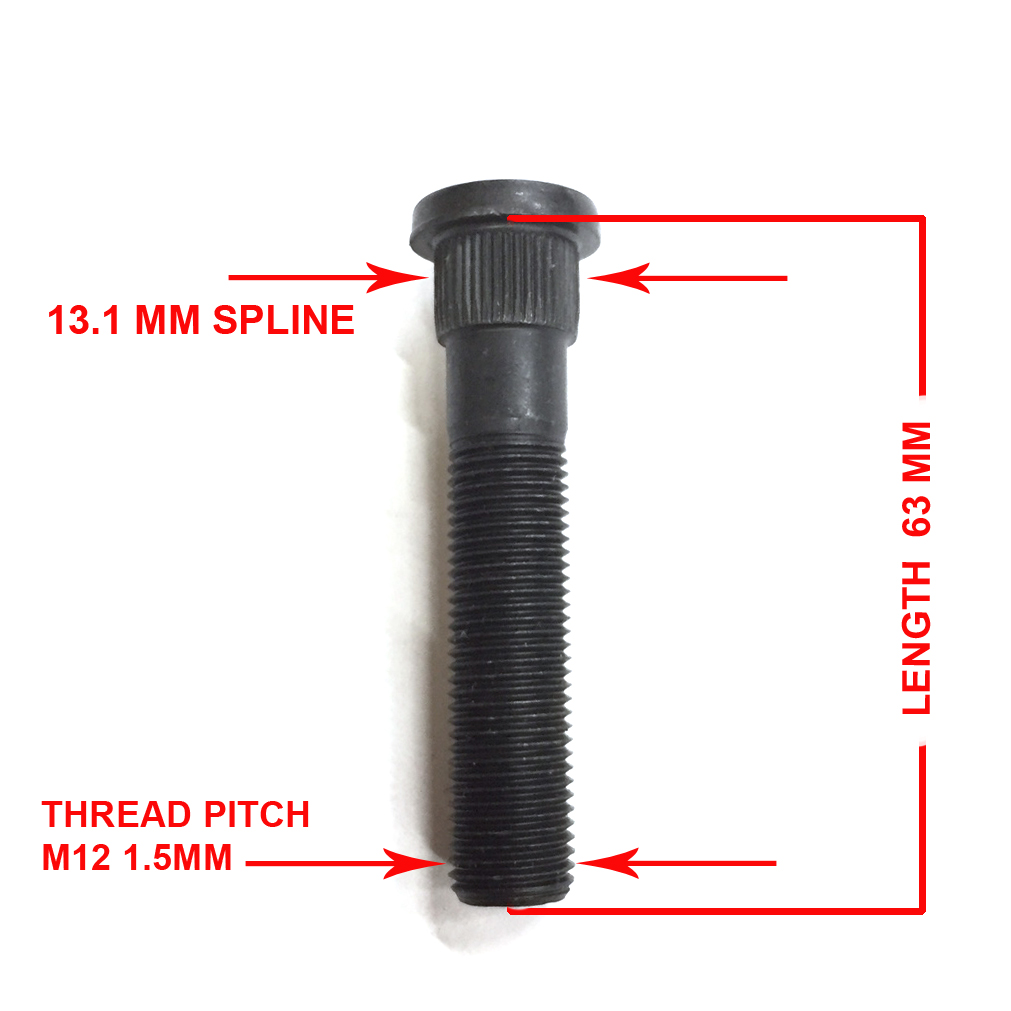 M12 x 1.5 STUD 13.1 SPLINE 63mm Long Steel Wheel Stud / GESS37