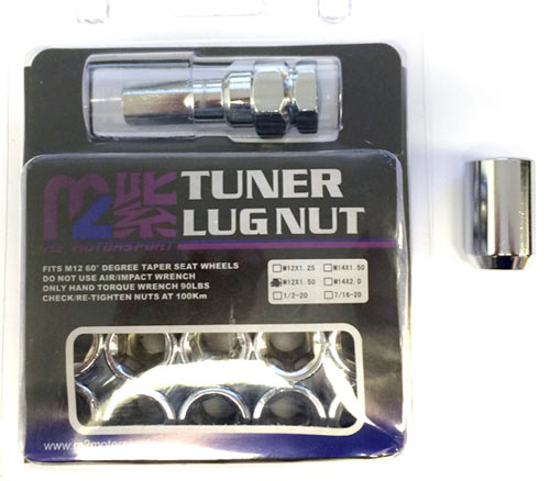 CHROME TUNER WHEEL NUTS M12 X 1.25 (20 nuts & key) / M2-JN-302-2C