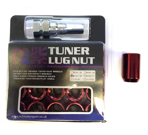 RED TUNER WHEEL NUTS M12 X 1.25 (20 nuts & key) / M2-JN-302-2R