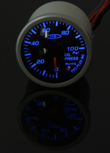 52mm OIL PRESSURE GAUGE IN 100 PSI - SMOKED LENS - BLUE WHITE LEDS / PP-31306-1BW