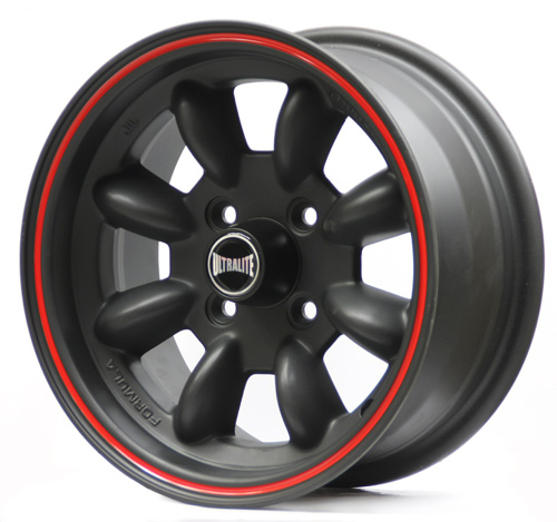 ULTRALITE MINI WHEELS 13x7J - ET10 - 4x101.6 PCD - BLACK WITH RED PINLINE / SPML3BR-2