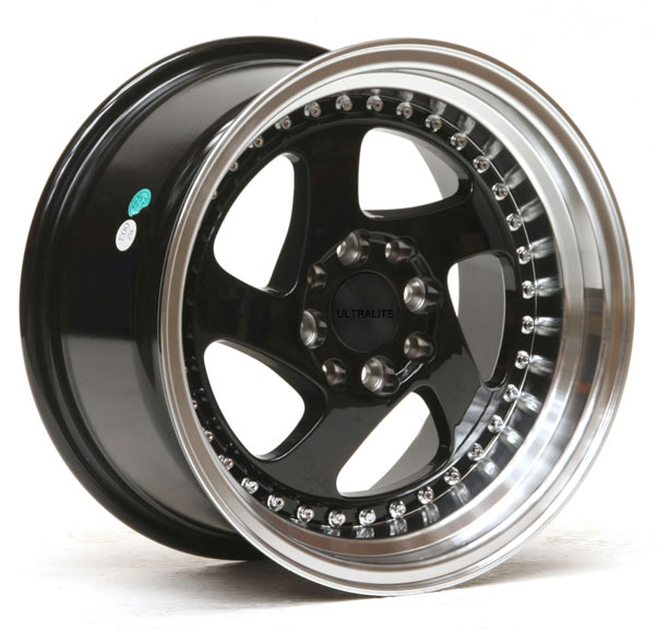 ULTRALITE UL15 - 15 x 8 INCH - ET25 -  4 x 100+108 PCD - GLOSS BLACK POLISHED  / UL15-1580-1BK